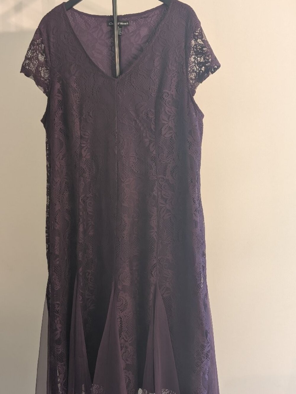 Purple lace overlay midi dress